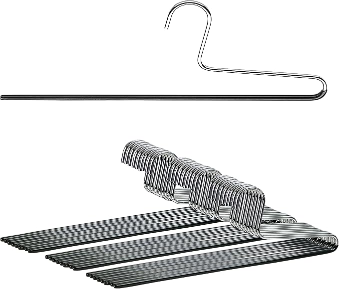 Mawa by Reston Lloyd Non-Slip Space Saving Clothes Hanger with Single Rod for Pants, Style KH/1, Set of 30, Black