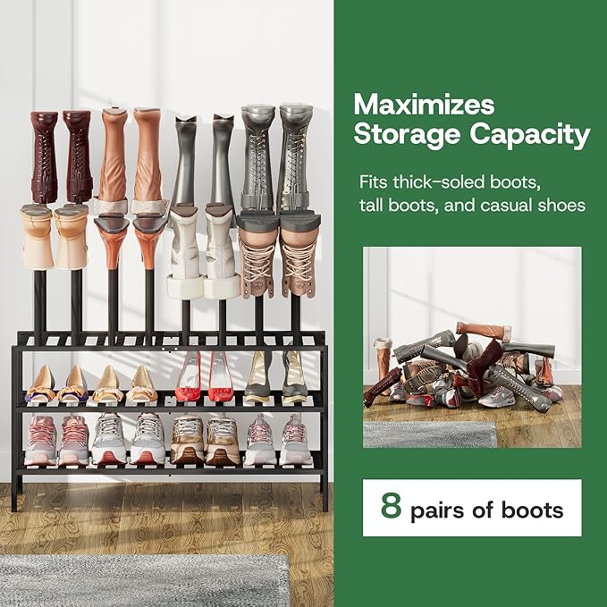 kiplant Tall Boot Rack Organizer - 8 Pair Boot Rack Bamboo Wood Shoe Rack for Entryway & Closet, Holds Tall Boots