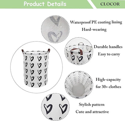 CLOCOR Large Laundry Basket,Waterproof Nursery Hamper,Collapsible Fabric Storage Container,Room Decor,Gift Basket（Black Heart