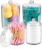 Qtip Holder Set, 4 Pack Clear Plastic Apothecary Jars with Lids for Cotton Swabs, Cotton Balls & Bathroom Vanity Organizer