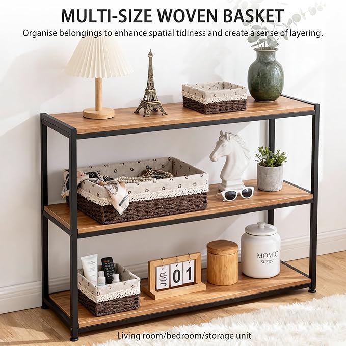 Woven Paper Rope Storage Basket Set with Handles & Liners,Set of 3- Cube Organizers Basket for Drawers, Shelves & Closets, Decorative Home Storage