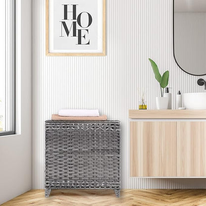 Laundry Hamper with 3 Removable Liner Bags; 132L Handwoven Rattan Laundry Basket with Lid & Heightened Feet; Clothes Hamper with Side Handles; Laundry Sorter with 3 Separate Sections