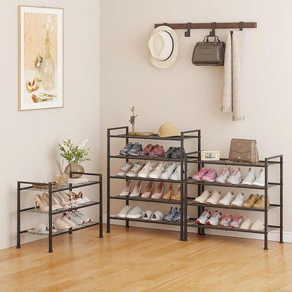 4-Tier Shoe Rack,Metal Simple Narrow Shoe Storage Organizer Shelf for Closet,Entryway, Bedroom,Garage (Black, 4 Tier)