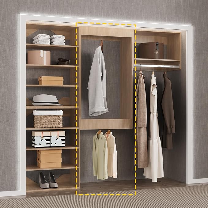 Double Hanging Closet Unit, Modular System Organizer With Storage for Walk In Closets, Clothing Rack Wardrobe for Hanging Clothes, Bedroom, Wood, 22.5"W