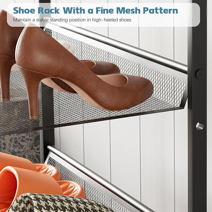 Shoe Rack，5 Tier Shoe Storage Organizer，Sturdy Shoe Shelf,Boot Rack with a Fine Mesh Shelves，for Entryway, Living Room, Hallway，Small Space,11.8 x 16.5 x 27.9 Inches,Brown
