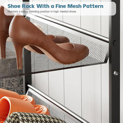 Shoe Rack，5 Tier Shoe Storage Organizer，Sturdy Shoe Shelf,Boot Rack with a Fine Mesh Shelves，for Entryway, Living Room, Hallway，Small Space,11.8 x 16.5 x 27.9 Inches,Brown