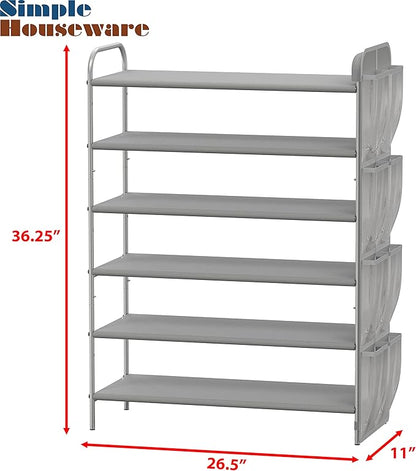 Simple Houseware 6-Tier Shoe Rack Storage Organizer w/Side Hanging Bag, Grey
