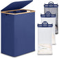 efluky Laundry Hamper with Lid, Trio Laundry Basket with 2 Removable Bags, 3 Section Laundry Bin with Bamboo Handles for Bathroom, Bedroom & Laundry Room, 160L (42.3 Gallon) Blue