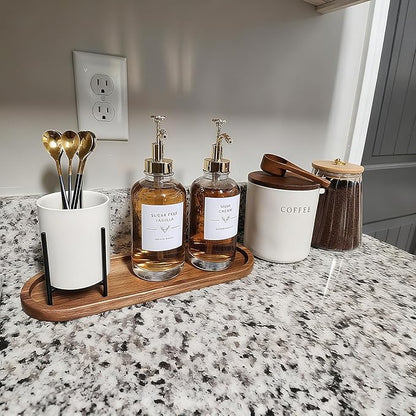 Wooden Decorative Trays 1PCS Farmhouse Wood Tray Bathroom Vanity Bathroom Counter Wood Trays Home Rustic Decor Trays, Bathroom Tray Countertop, Wooden Trays for Decor Vanity Trays
