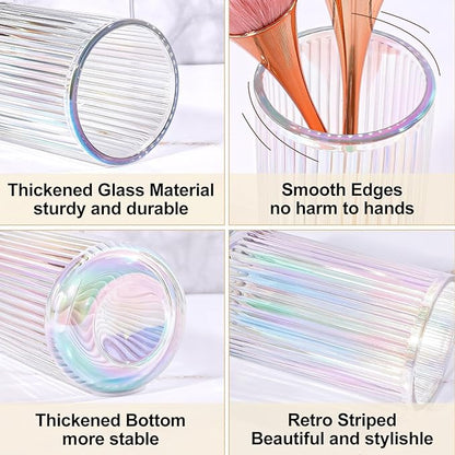 DASITON Makeup Brush Holder Organizer, Crystal Glass Makeup Brushes Storage Holder, Vintage Make Up Brush Cup for Vanity, Pen Pencil Holder for Desk, Toothbrush Holders for Bathroom (Colorful SL)