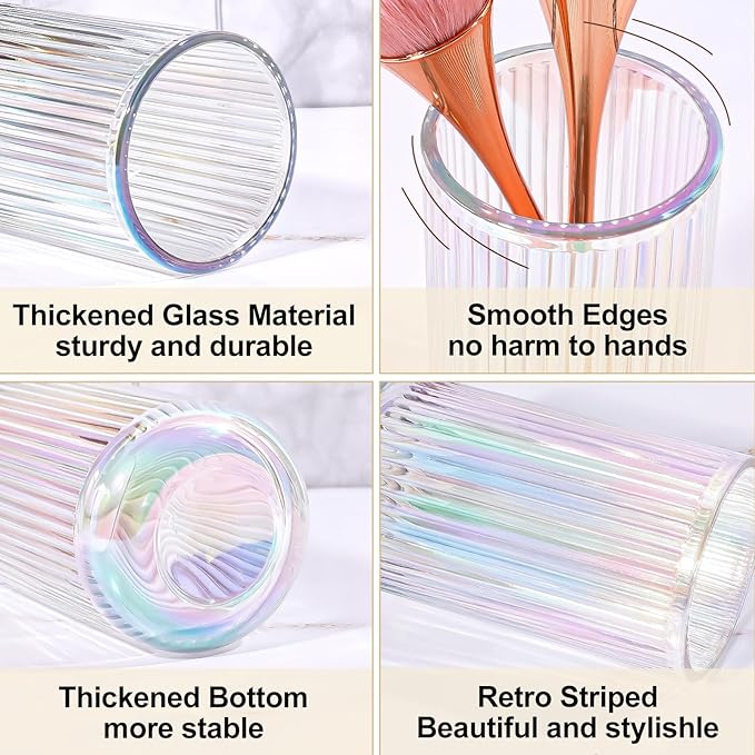 DASITON Makeup Brush Holder Organizer, Crystal Glass Makeup Brushes Storage Holder, Vintage Make Up Brush Cup for Vanity, Pen Pencil Holder for Desk, Toothbrush Holders for Bathroom (Colorful S)