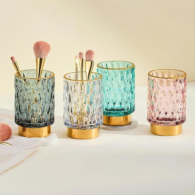 Makeup Brush Holder Organizer,Toothbrush Holders,Desk Pen Pencil Holder,Multifunctional Vintage Glass Brush Cup（A39-6-US）