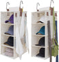 StorageWorks Hat Rack 8-Shelf Hanging Hat Organizer, Two Separate 4-Shelf Hat Storage, Baseball Cap Organizer for Closet, Canvas, Beige, 12 ¼"D x 9 ½"W x 54 ½"H
