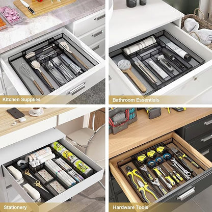 Sedegn Silverware Organizer Metal Mesh, Large Drawer Organizer, Utensil Cutlery Tray for kitchen drawers, Expandable Flatware Organizer with 8 Compartment Black 11.6"~20" x 17.3"