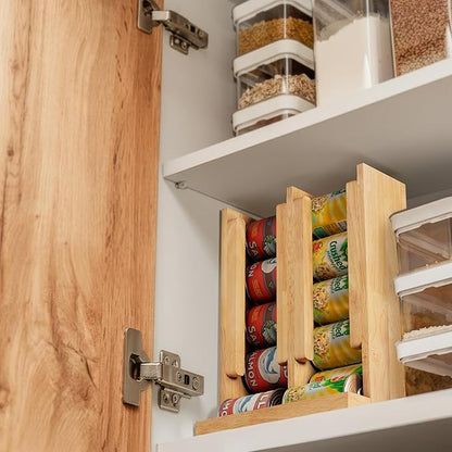 HOMESTEAD Wooden Can Organizer for Pantry, Solid Wood Canned Food Rack, Holds Standard 14.2 oz Cans, Space-Saving Kitchen Storage for Cabinets & Countertops, Natural