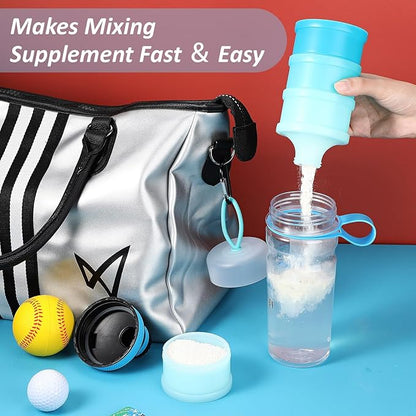 Baderke 2 Pcs Protein Powder Container with Funnels Stand, 4 Stackable Leakproof Protein Powder Dispenser, Portable Keychain Powder Container for Workout, Fitness, Travel(Blue)