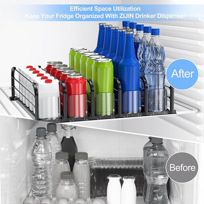 Automatic Drink Organizer for Fridge, Refrigerator Soda Can Dispenser & Beverage Pusher Glide for Pantry, Cooler & Kitchen, Self-Pushing Drink Holder for Soda, Beer, Seltzer - Black, 5 Rows-15"D