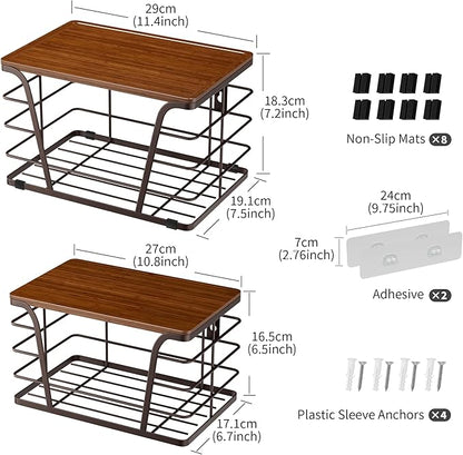 TIDIIABODE Extra Large 2 Pack Potato and Onion Storage Bins,Stackable Storage Pantry Organizers, Kitchen Storage Bins for Potato and Onion, Wall Mount Trash Bag Holder with Bamboo Top, Brown