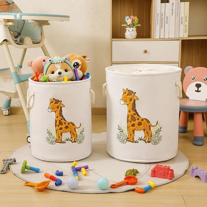 Kids Laundry Basket Baby Hamper for Nursery, Canvas 58L Large Dirty Clothes Hampers with Drawstring Closure, Jungle Theme Baby Basket, Animal Baskets Toy Laundry Hamper, Safari Nursery Decor, Giraffe