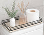Toilet Paper Basket Organizer – Ash Wood Toilet Tank Tray with Metal Frame, Bathroom Counter Top Storage for Toilet Paper Wipes & Decor, Modern Narrow Back of Tank Shelf Organizer, Black & Whitewashed
