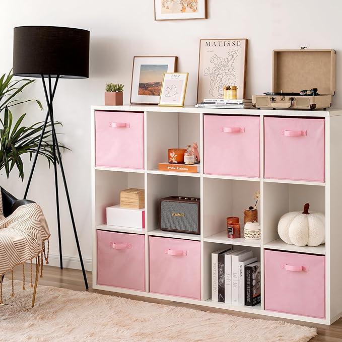 GRANNY SAYS Cube Storage, 13x13 Cube Storage Organizer Bins, Collapsible Storage Bins with Handle, Closet Storage Bins, Baskets for Shelves, Cubby Storage Organizer, Pink, 6-Pack