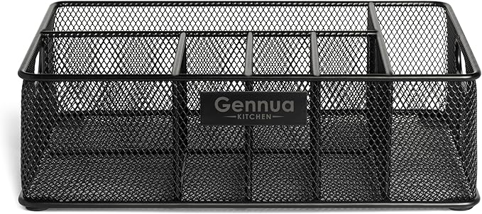 Gennua Kitchen Paper Plate Organizer for Cabinet, Counter, Picnics, Parties & More, Extra Large Utensil Caddy Crafted of Thick Iron Mesh With 6 Compartments for Paper Plates & Plastic Silverware