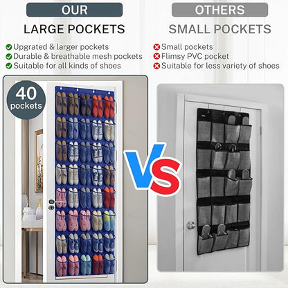 40-Pocket Over the Door Shoe Organizer - Large Mesh Pocket Hanging Shoe Organizer,Behind the Door Shoes Storage Holder Hanger