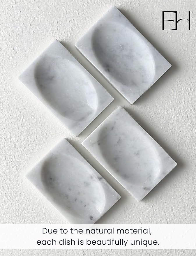 Marble Soap Dish for Shower - Stone Soap Tray Holder, Natural Soap Bar Holder Countertop Caddy, Marble Bathroom Accessories (Calacatta White Matte)