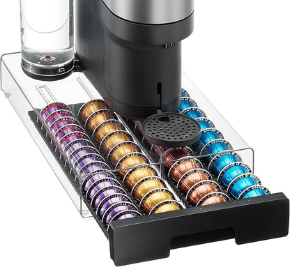 Vtopmart Coffee Pod Drawer Organizer for Nespresso Vertuo Pods, Holds 40 Large or 60 Small Capsules, Acrylic Coffee Pod Holder with Smooth Pull-Out, Anti-Slip Clear Storage