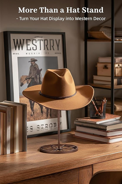 Cowboy Hat Stand, Heavy Duty Metal Hat Holder for Desk Countertop Closet, Wagon Wheel Hat Display Rack for Fedora, TableTop Western Hat Stand for Vendors Retail, Mens Cowboys Gifts, 2 Pack, Bronze