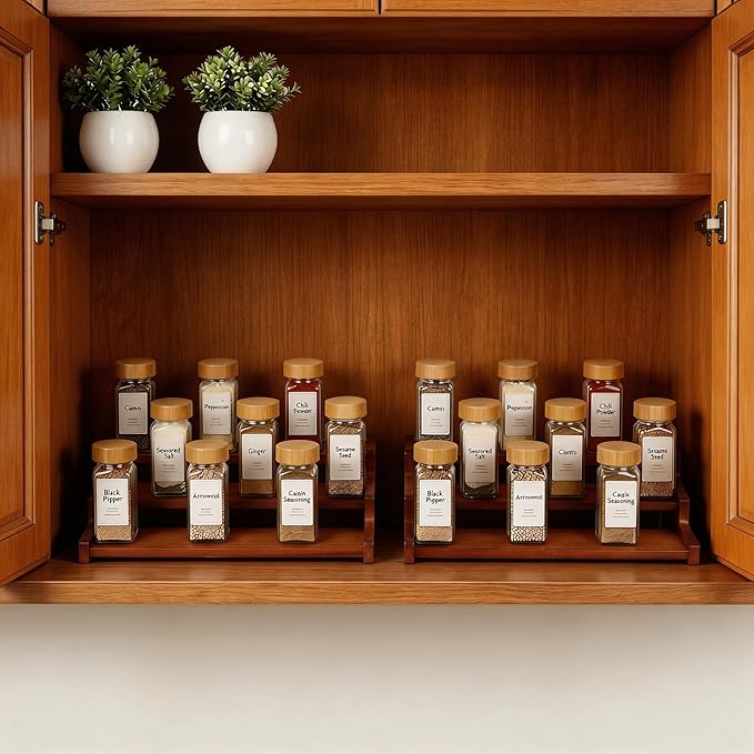 Bamboo Spice Rack，3-Tier Spice Rack Organizer for Cabinet or Pantry (Walnut, M)