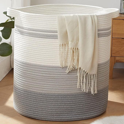 OIAHOMY 120L Laundry Baskets Hamper with Handles, Decorative Basket for Living room, Woven Storage Basket for Toys Bin,Pillows, Blankets, Clothes-20x22.5in-Gradient Grey