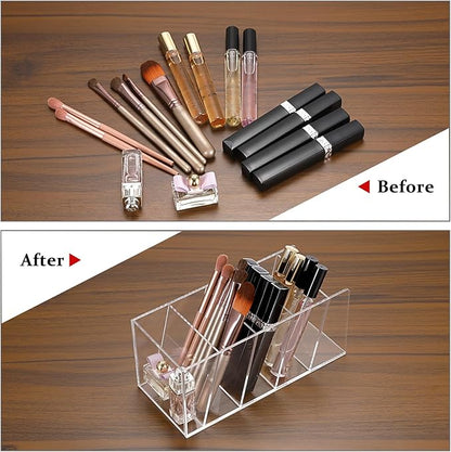 ELLDOO Rollerball Perfume Organizer, 5 Compartment Clear Acrylic Perfume Storage Holder Vintage Beauty Scent Holder, Makeup Lipgloss Lipstick Display Case