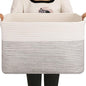 OIAHOMY Large Blanket Basket, 65L Cotton Rope Woven Laundry Basket, Toy Bin for Baby Room, Container for Blanket Storage in Living Room, 20''×16''×12'', Black & White