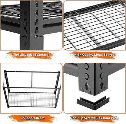 Storage Shelves Heavy Duty 3 PCS, 48"L x 18"W x 60"H Garage Wire Shelving Unit Loads 2640LBS, 4-tier Adjustable Metal Industrial Utility Shelf Rack for Kitchen, Laundry, Pantry, Warehouse, Basement
