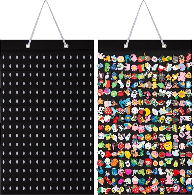 PACMAXI Shoe Charms Organizer, Hanging Shoe Charm Holder with 224 Holes, Shoe Decoration Display, Wall Mounted Holder (Black)