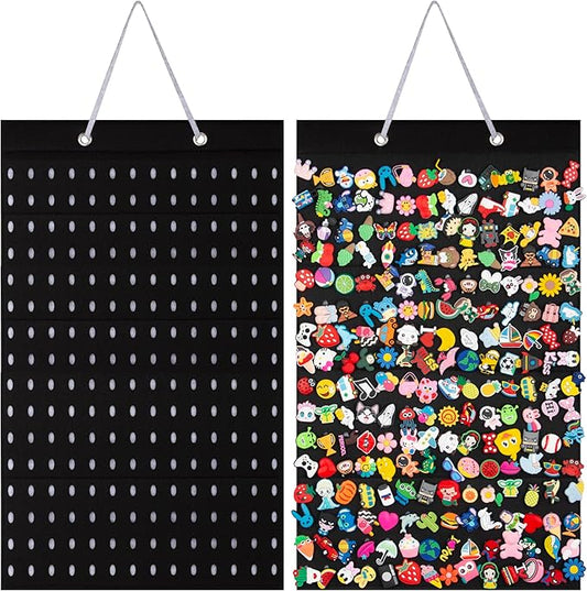 PACMAXI Shoe Charms Organizer, Hanging Shoe Charm Holder with 224 Holes, Shoe Decoration Display, Wall Mounted Holder (Black)