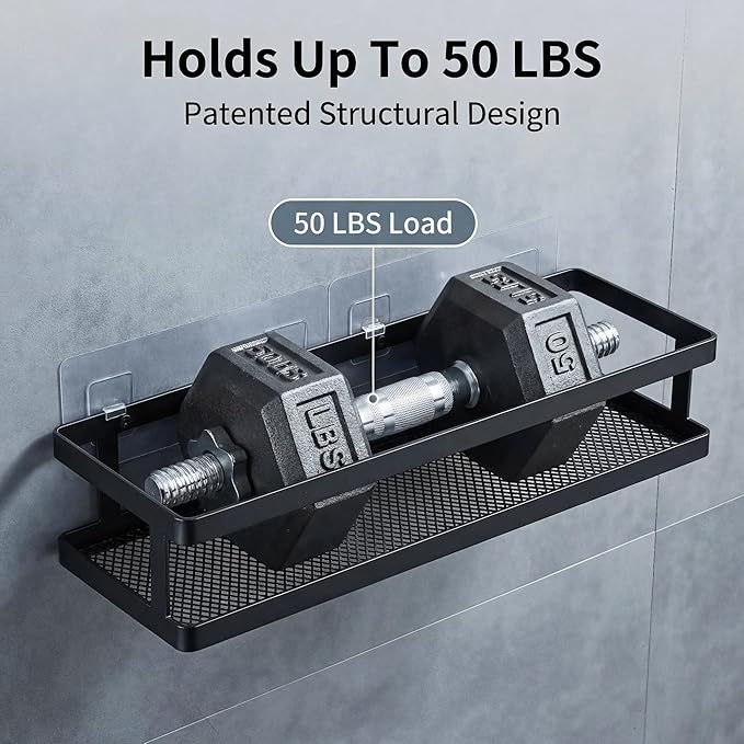 PUSDON 5-in-1 16.5" Extra Long Kitchen Organizer & Shower Caddy Set, Wall Mount Spice Rack with Paper Towel Holder, Utensil Holder & Soap Dish, Rustproof Mesh - Matte Black, Guardrail