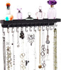Angelynn's Heavy Duty Wall Mounted Long Necklace Hooks Holder Display Bracelet Organizer with Tray Shelf, Hanging Closet Jewelry Storage Rack, Schelon Black 14 1/2" x2 1/2"