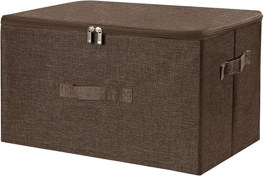 ANMINY Storage Bins with Zipper Lids 36 Qt Lidded Fabric Storage Boxes Baskets Cubes with Handles Collapsible Washable Cotton Linen Closet Shelf Clothes Organizer Containers - Coffee, Large