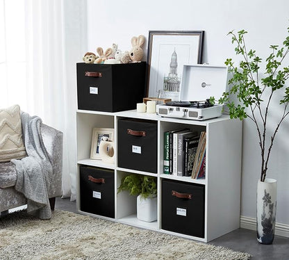 DECOMOMO Storage Baskets, 13x15x13 Storage Cube Bins with Labels for Organizing Shelves Kallax (Kallax / 4pcs, Black)