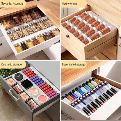 GOENDR Metal Spice Drawer Organizer, 4 Tier Spice Rack for Drawer, Expandable Seasoning Organizer For 11.4-22.8” Wide Drawer, Holds up to 48 Spice Jars (Not Included), White