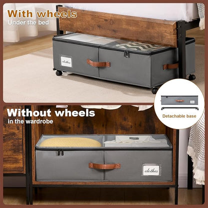 Under Bed Storage Containers with Wheels 9.5 inches Higher Under Bed Storage XXXL Underbed Shoes Blankets Clothes Storage Organizer 2 Pack Under the Bed Storage for College Dorms Bedroom Nursery Rooms