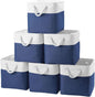 Cube Storage Bins, Collapsible Fabric Storage Cubes Bins, 11 Inch Cube Storage Bins with Handles, Foldable Storage Cubes (White/Navy, 6Pack)