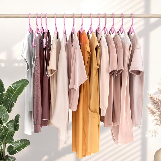 NEATERIZE Thick Heavy Duty Hangers - Pink Plastic Clothes Hangers 24 Pack - Great for Coat Hanger, Jackets Jeans & Suit Hanger for Closet - New Apartment Essentials Percheros Ganchos para Colgar Ropa