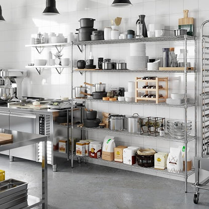 14" Deep x 72" Wide x 74" Height Wire Shelving Kit | 5-Tier | NSF Commercial Storage Rack Unit