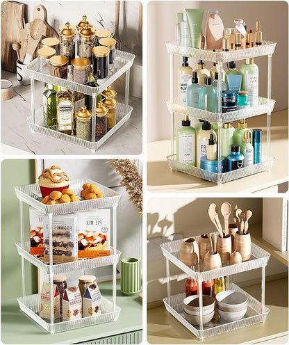 3 Tier Lazy Susan Bathroom Countertop Organizer, 360° Clear Rotating Square Storage Tray, Cosmetics and Perfume Organizer, Spinning Storage Tray Vanity Organizer Shelf for Bathroom Cabinet, Kitchen