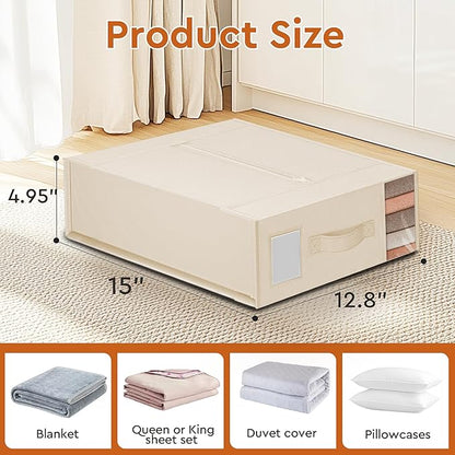 StorageTastic 6 Pack Bed Sheet Closet Organizers and Storage,Sturdy Foldable Storage Containers with Window and Label,Storage and Organization for Bedding Sheets,Duvet Covers,Blankets (Beige)