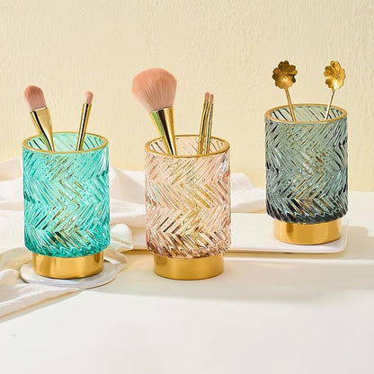 Makeup Brush Holder Organizer,Toothbrush Holders,Desk Pen Pencil Holder,Multifunctional Vintage Glass Brush Cup（A40-6-US）