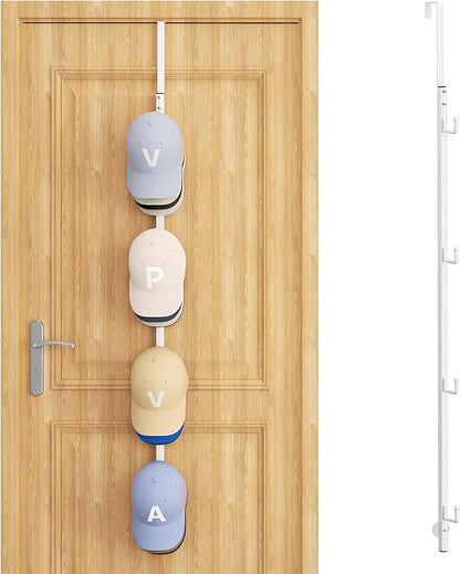SWTYMIKI Over Door Hat Rack -1 Packs Metal Hanging Hat Organizer with 4 Hooks Design, Baseball Cap Hanger Organizer Storage Holds up to 20 Caps for Door, Bedroom, Closet
